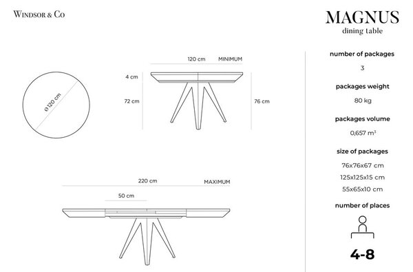 Okrúhly rozkladací jedálenský stôl s prídavnou doskou s doskou v dubovom dekore ø 120 cm Magnus – Windsor & Co Sofas