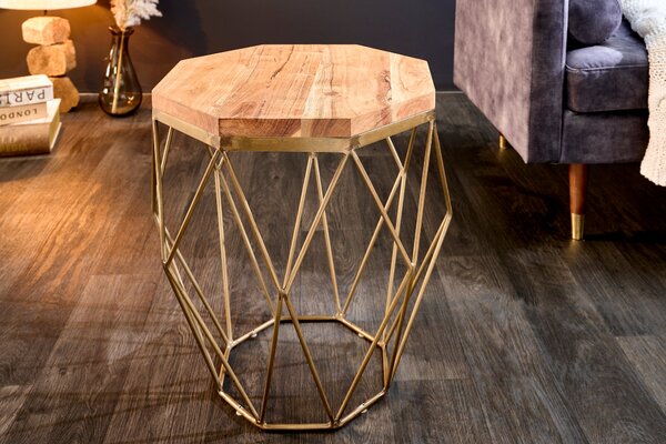 Kávový stolík DIAMOND 50cm akácia prírodná mosadz