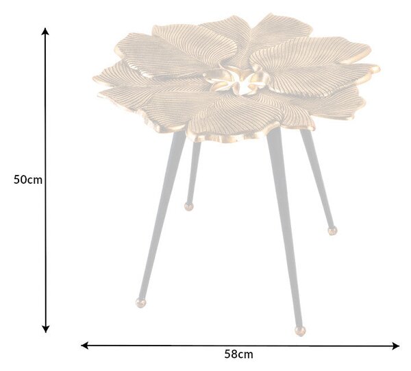 Kávový stolík GINKGO LEAVES 55 cm zlatý s čiernymi nohami