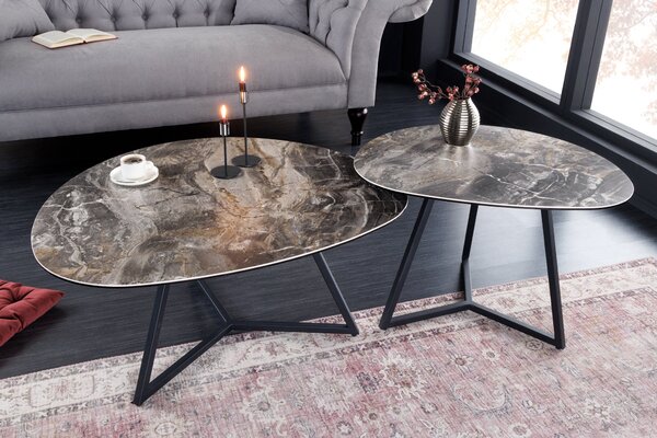 Kávový stolík MARVELOUS 90cm keramika taupe tvrdené sklo