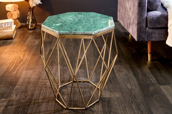 Kávový stolík DIAMOND 50cm mramor zelený mosadz