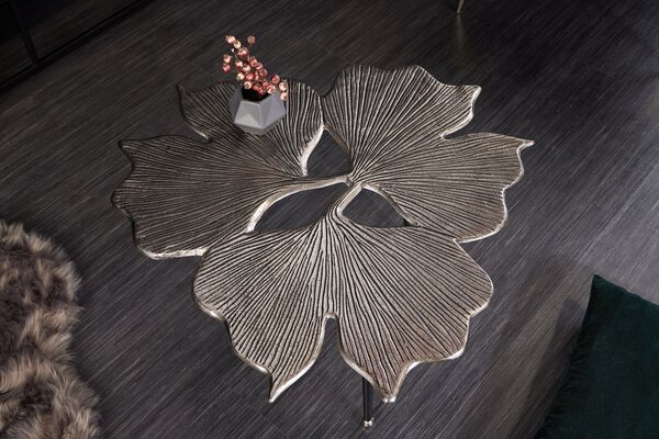 Kávový stolík GINKGO LEAVES 75cm strieborný čierny