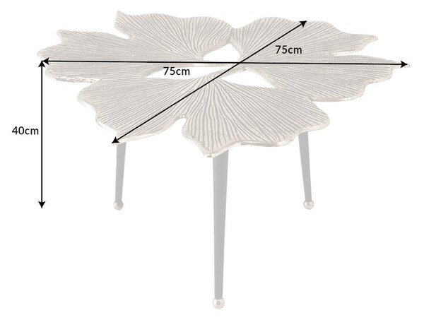 Kávový stolík GINKGO LEAVES 75cm strieborný čierny