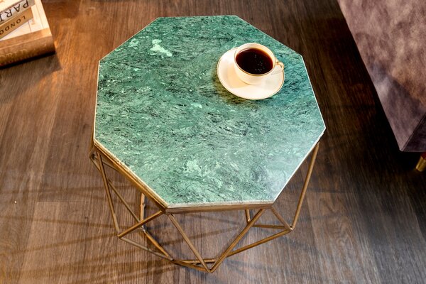 Kávový stolík DIAMOND 50cm mramor zelený mosadz