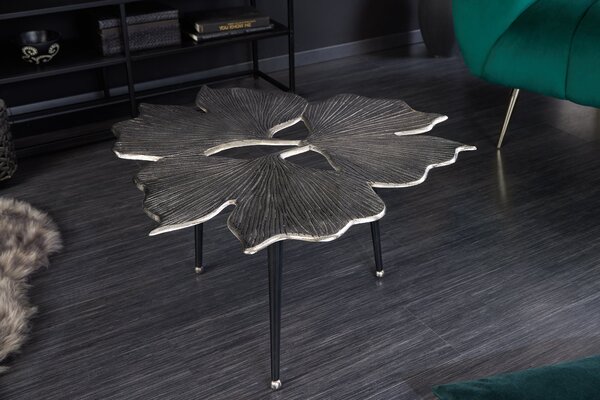 Kávový stolík GINKGO LEAVES 75cm strieborný čierny
