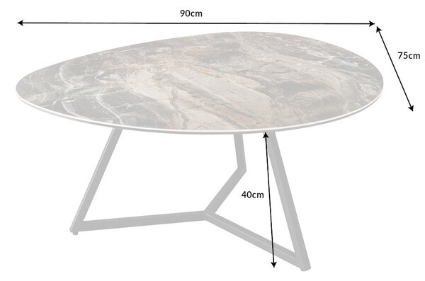 Kávový stolík MARVELOUS 90cm keramika taupe tvrdené sklo