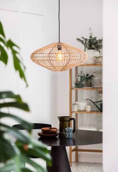 Lucide 03435/56/72 závesné stropné svietidlo Magali 1x40W | E27 - svetlé drevo, ratan, stmievateľné