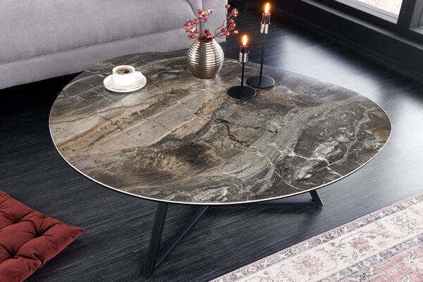 Kávový stolík MARVELOUS 90cm keramika taupe tvrdené sklo