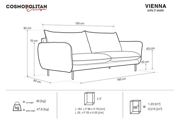 Svetlomodrá zamatová pohovka 160 cm Vienna – Cosmopolitan Design