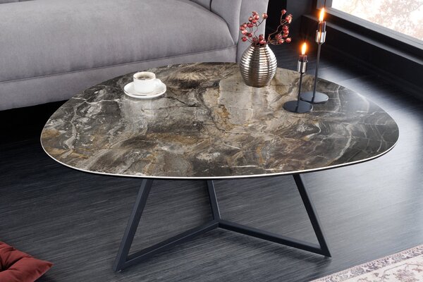 Kávový stolík MARVELOUS 90cm keramika taupe tvrdené sklo