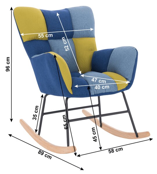 KONDELA Dizajnové hojdacie kreslo, patchwork modrá/zelená, KEMARO