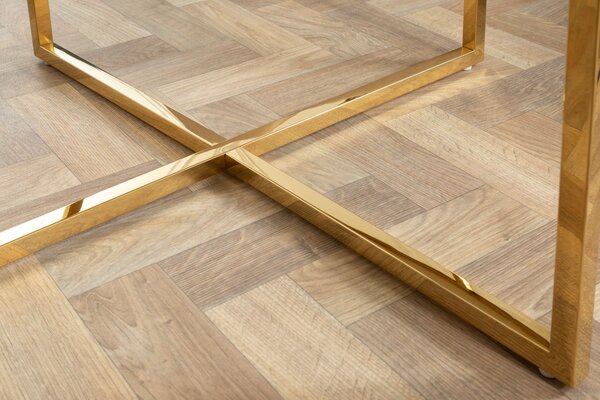 Kávový stolík ELEGANCE 80cm vzhľad mramoru biely zlaté nohy