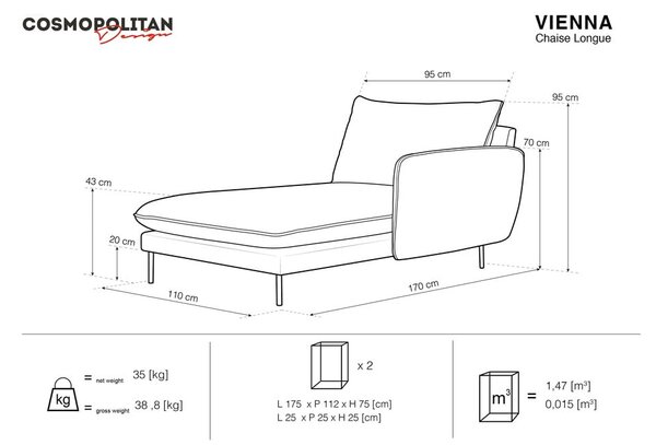 Svetlosivá leňoška Cosmopolitan Design Vienna, pravý roh