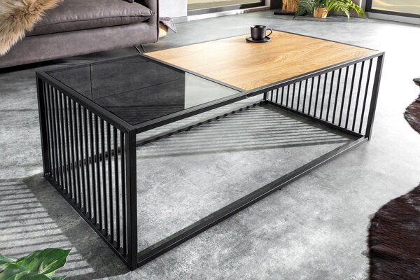 Kávový stolík ARCHITECTURE 100 cm vzhľad divokého dubu a dymové sklo