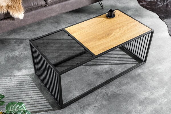 Kávový stolík ARCHITECTURE 100 cm vzhľad divokého dubu a dymové sklo