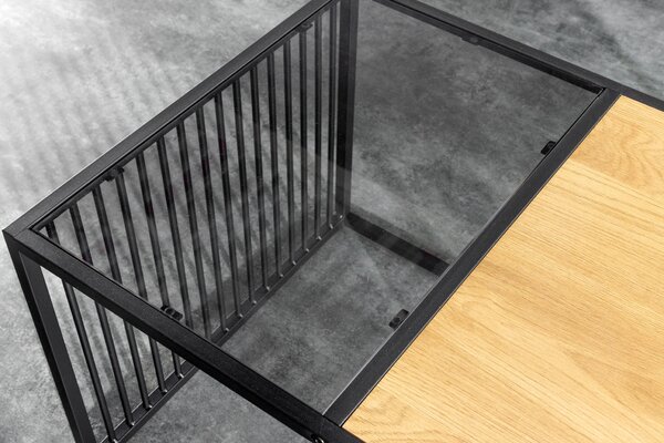 Kávový stolík ARCHITECTURE 100 cm vzhľad divokého dubu a dymové sklo