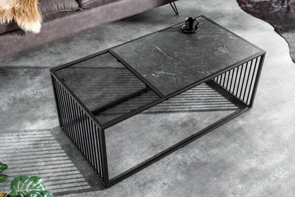 Konferenčný stolík ARCHITECTURE 100 cm mramorový vzhľad a dymové sklo