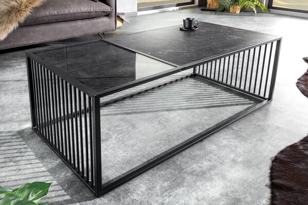 Konferenčný stolík ARCHITECTURE 100 cm mramorový vzhľad a dymové sklo