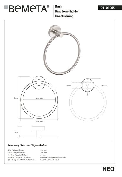 Bemeta Design NEO: Držiak uterákov, kruhový - 104104065