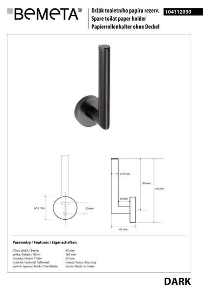 Bemeta Design DARK: Držiak toaletného papiera, rezervný - 104112030