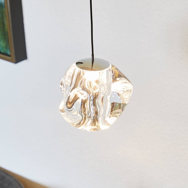 LOOM DESIGN LED závesné svetlo Ľadová guľa, chróm/čierna, Ø 10,5 cm, Chrómová / strieborná, Obývacia izba / jedáleň, Plast, Moderný, Závesné svietidlo