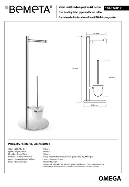 Bemeta Design OMEGA: Stojan, s držiakom TP, s WC kefou, lesk - 104836012
