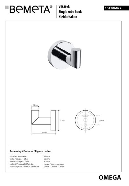 Bemeta Design OMEGA: Háčik - 104206022