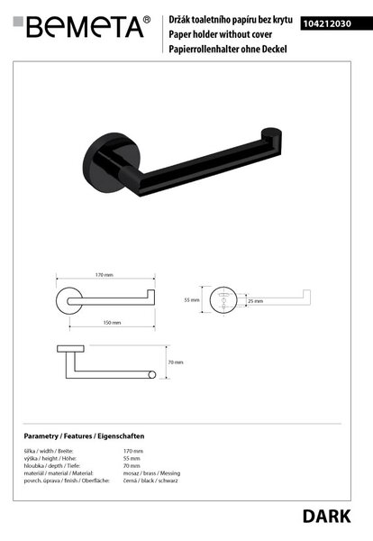 Bemeta Design DARK: Držiak toaletného papiera - 104212030