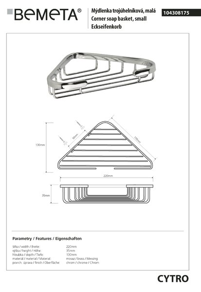 Bemeta Design CYTRO: Polička, do sprchy, rohová - 104308175