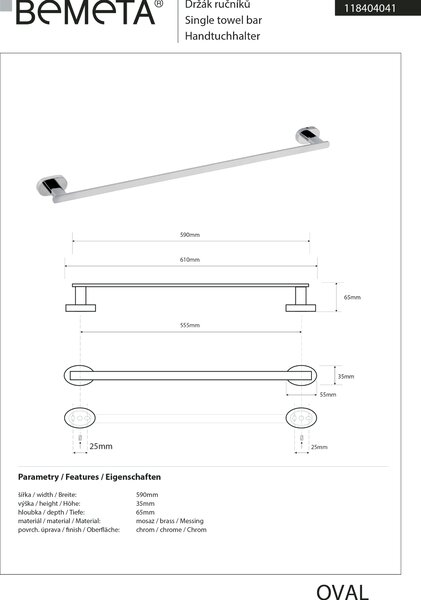 Bemeta Design OVAL: Držiak uterákov, 560 mm - 118404041