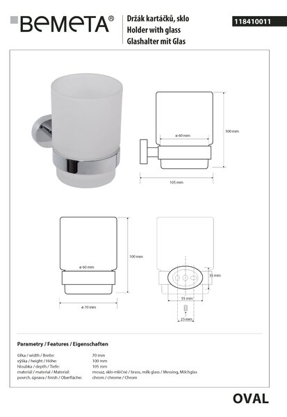 Bemeta Design OVAL: Držiak kefiek, sklo - 118410011