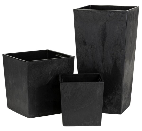 PLASTOVÝ KVETINÁČ FLORE 41X39,5X39,5 CM IMITÁCIA BETÓNU ČIERNA