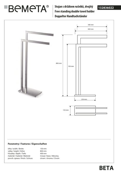 Bemeta Design BETA: Stojan, s držiakom uterákov, dvojitý - 132836022