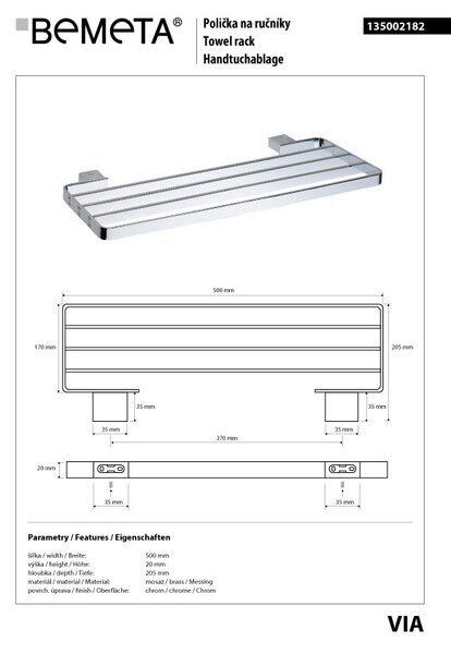 Bemeta Design VIA: Držiak uterákov, 370 mm - 135002182