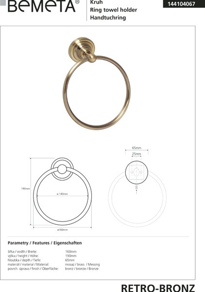 Bemeta Design RETRO bronz: Držiak uterákov, kruhový - 144104067