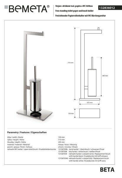 Bemeta Design BETA: Stojan, s držiakom TP, s WC kefou, lesk - 132836012