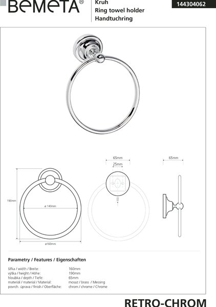 Bemeta Design RETRO chróm: Držiak uterákov, kruhový - 144304062