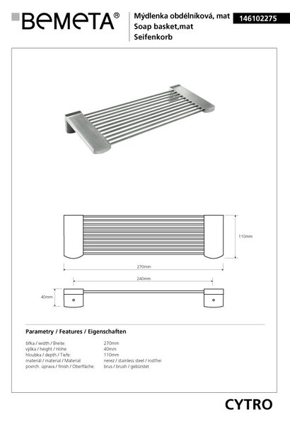 Bemeta Design CYTRO: Polička, do sprchy, mat - 146102275