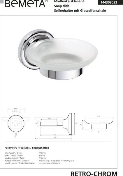 Bemeta Design RETRO chróm: Mydelnička - 144308022