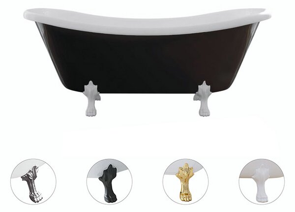 Besco Voľne stojaca vaňa zo sanitárneho kompozitu Amelia BW 190x77 s prepadom BESCO-Typ výpuste: bez odpadového sifónu, BESCO-Nôžky: Čierna mat