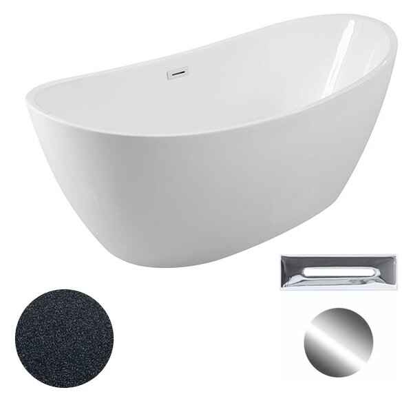Besco Akrylátová voľne stojaca vaňa Ayla Glam G 170x80 BESCO-Typ výpuste: Click-Clack s prepadom, chróm, BESCO-Rozmery: 170x80, BESCO-Farba: Biela/grafit