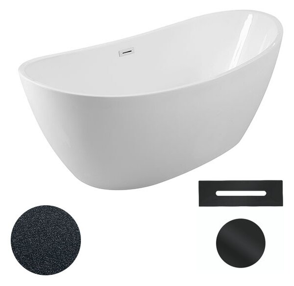Besco Akrylátová voľne stojaca vaňa Ayla Glam G 170x80 BESCO-Typ výpuste: Click-Clack s prepadom, chróm, BESCO-Rozmery: 170x80, BESCO-Farba: Biela/grafit
