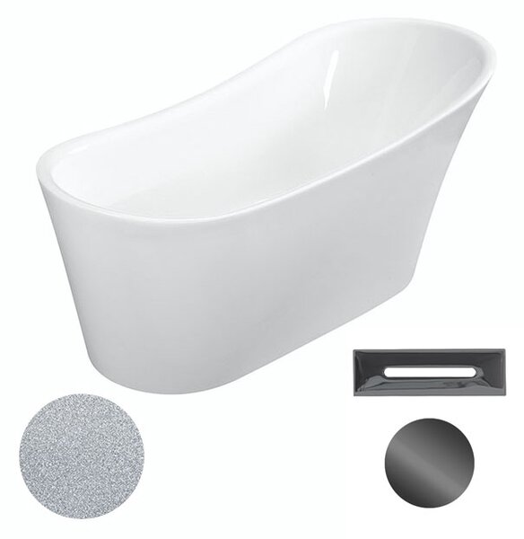 Besco Akrylátová voľne stojaca vaňa Calima Glam S 170x74 BESCO-Typ výpuste: Click-Clack s prepadom, chróm, BESCO-Rozmery: 170x74, BESCO-Farba: Biela/strieborná