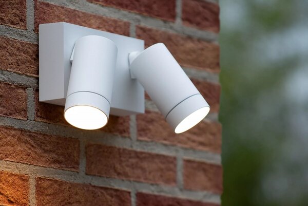 Lucide 09831/02/31 vonkajšia nástenná lampa Taylor 2x5W | GU10 | IP54 - biela, bodová, nastaviteľná, pohybový senzor