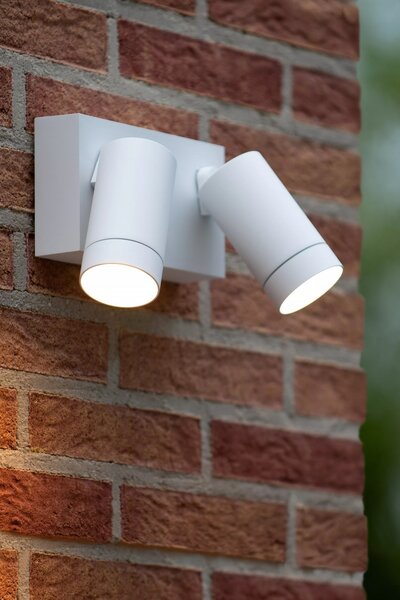 Lucide 09831/02/31 vonkajšia nástenná lampa Taylor 2x5W | GU10 | IP54 - biela, bodová, nastaviteľná, pohybový senzor