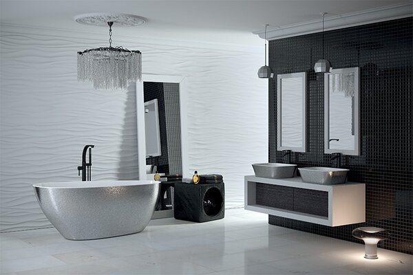 Besco Voľne stojaca vaňa z liateho mramoru Goya Glam 140x62 (160x70, 170x72) BESCO-Rozmery: 140,5x62,5, BESCO-Farba: Biela/grafit