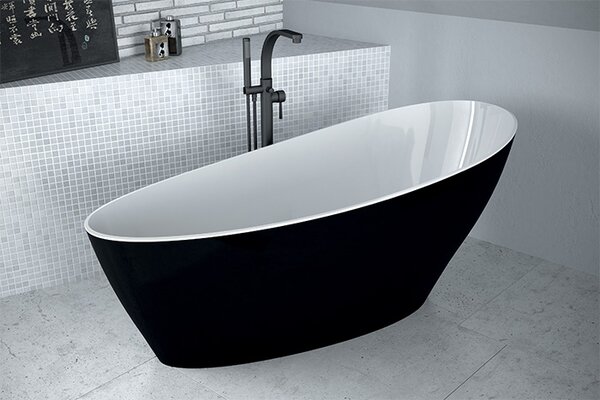 Besco Voľne stojaca vaňa z liateho mramoru Keya BW 165x70 BESCO-Typ výpuste: Click-Clack štandard, chróm, BESCO-Rozmery: 163,5x70,5, BESCO-Farba: Biela/čierna