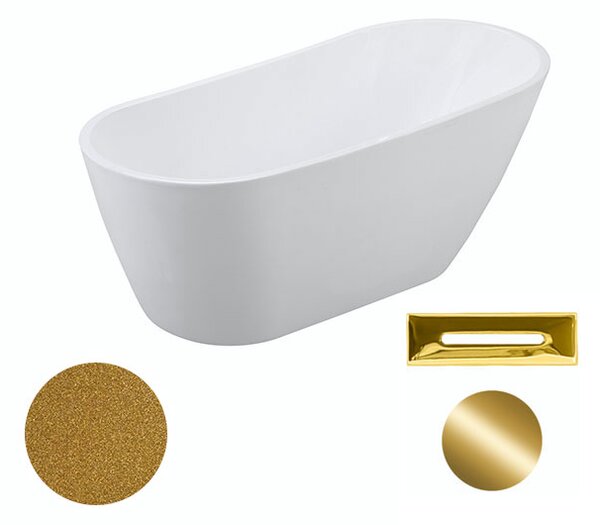 Besco Akrylátová voľne stojaca vaňa Melody Glam Z 150x80 (170x80) BESCO-Typ výpuste: Click-Clack s prepadom, chróm, BESCO-Rozmery: 150x80, BESCO-Farba: Biela/zlatá