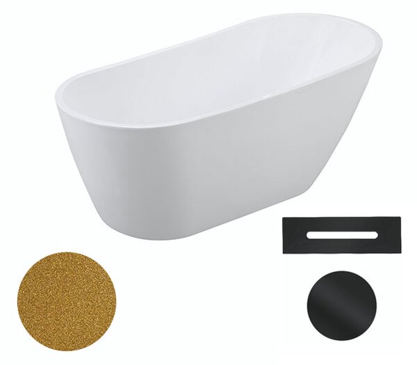 Besco Akrylátová voľne stojaca vaňa Melody Glam Z 150x80 (170x80) BESCO-Typ výpuste: Click-Clack s prepadom, chróm, BESCO-Rozmery: 150x80, BESCO-Farba: Biela/zlatá