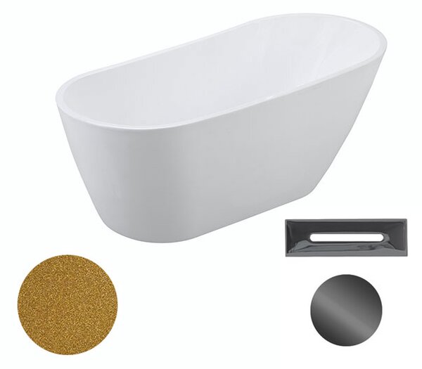 Besco Akrylátová voľne stojaca vaňa Melody Glam Z 150x80 (170x80) BESCO-Typ výpuste: Click-Clack s prepadom, chróm, BESCO-Rozmery: 150x80, BESCO-Farba: Biela/zlatá